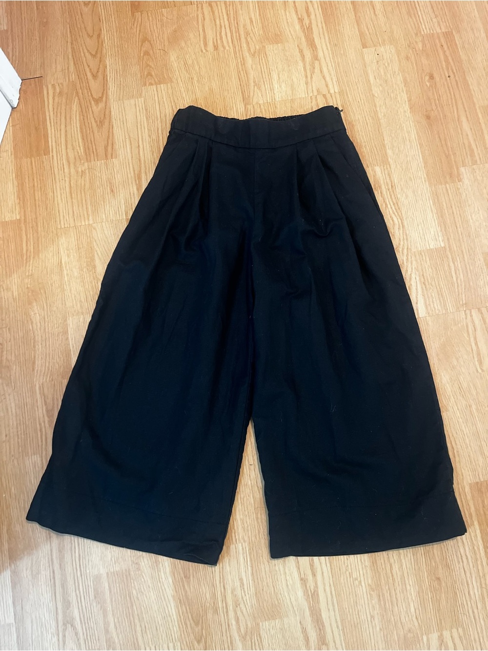 GAP wide leg linen high waist crop pockets elastic waist pants culottes black 2